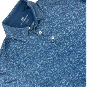 Southern Tide Mens Blue Tailgate Football Print Performance Polo Shirt Size M